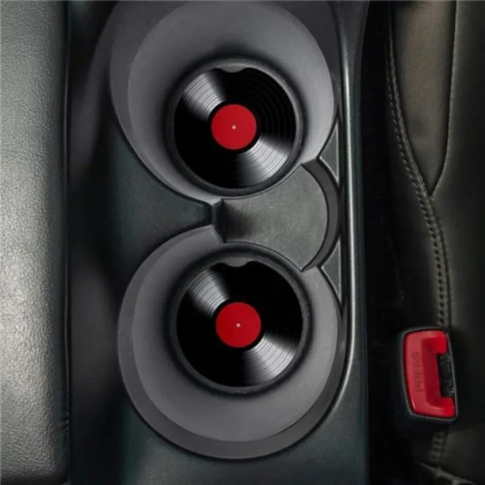 Car Cup Coasters Vinyl Record 2-Pack Cup Holder Anti Slip Rubber Vehicle